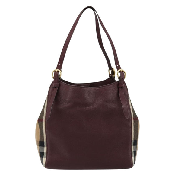 BURBERRY Nova Check Shoulder Bag Canvas Leather Bordeaux Gold Auth 177737A
