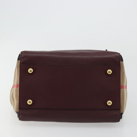 BURBERRY Nova Check Shoulder Bag Canvas Leather Bordeaux Gold Auth 177737A