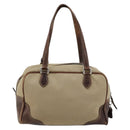 PRADA Boston Bag Canvas Beige Silver Auth 177738-2
