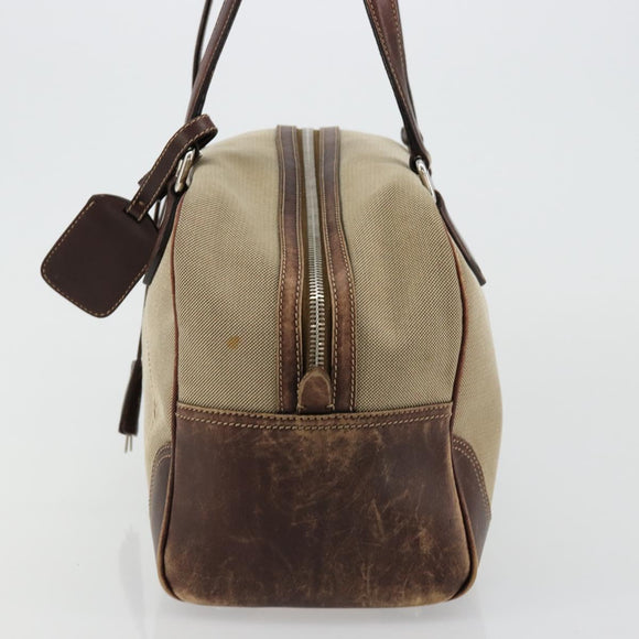 PRADA Boston Bag Canvas Beige Silver Auth 177738