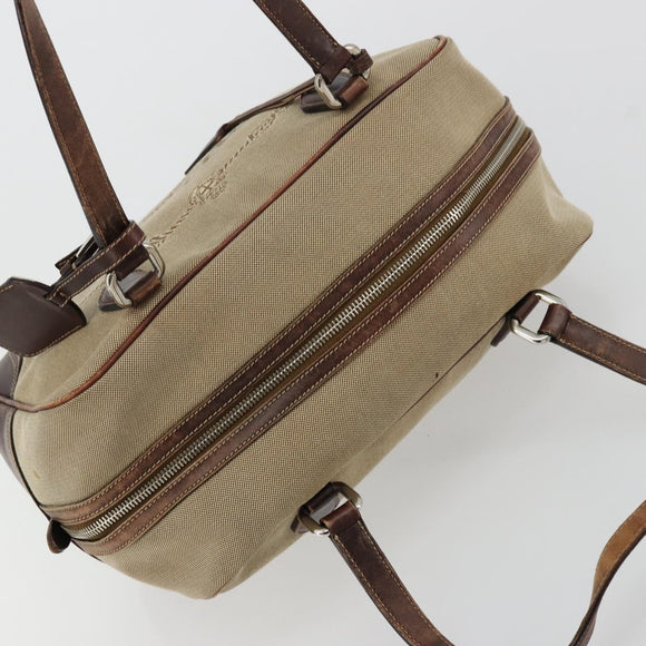 PRADA Boston Bag Canvas Beige Silver Auth 177738