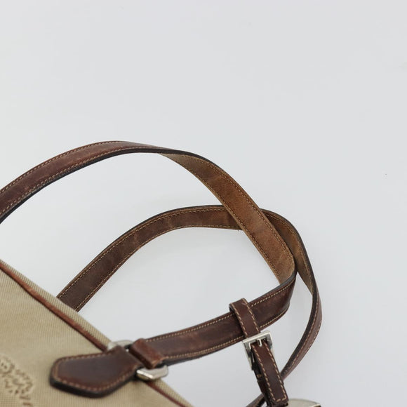PRADA Boston Bag Canvas Beige Silver Auth 177738