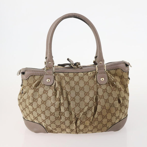 GUCCI GG Supreme Hand Bag PVC 2 Set Beige Auth 177746