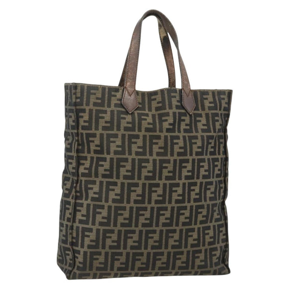 FENDI Zucca Canvas Tote Bag Black Brown Auth 177771