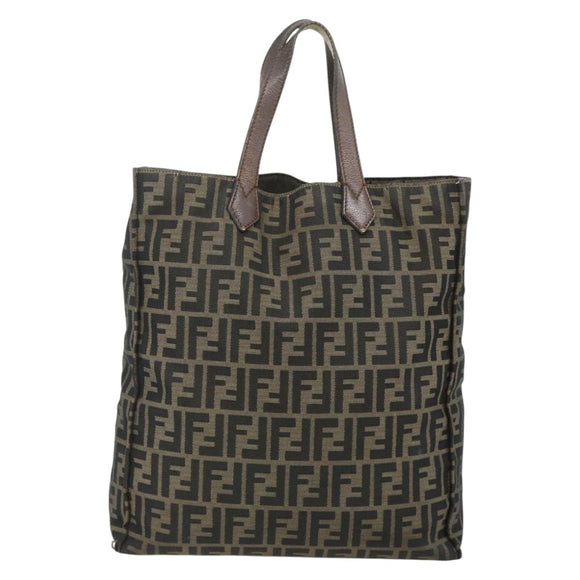 FENDI Zucca Canvas Tote Bag Black Brown Auth 177771