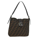 FENDI Zucca Canvas Mamma Baguette Shoulder Bag Brown Black Auth 177772SAV-1
