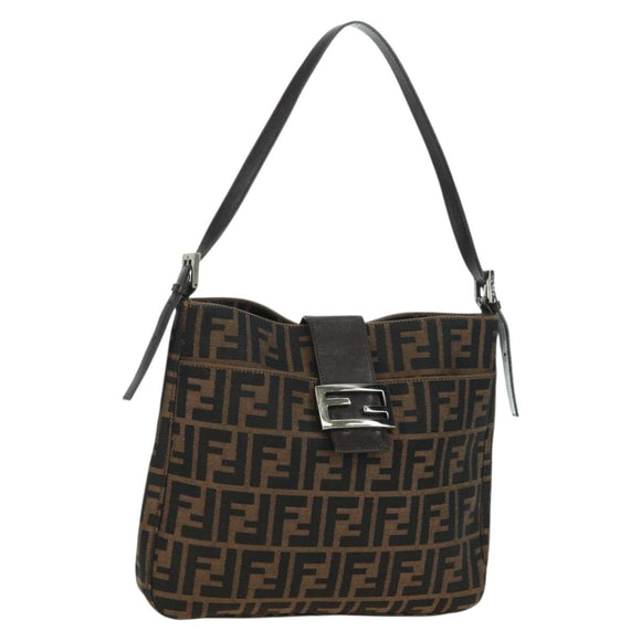 FENDI Zucca Canvas Mamma Baguette Shoulder Bag Brown Black Auth 177772SAV