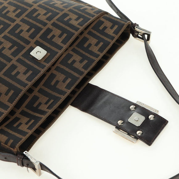 FENDI Zucca Canvas Mamma Baguette Shoulder Bag Brown Black Auth 177772SAV
