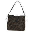 FENDI Zucca Canvas Mamma Baguette Shoulder Bag Brown Black Auth 177772SAV-13