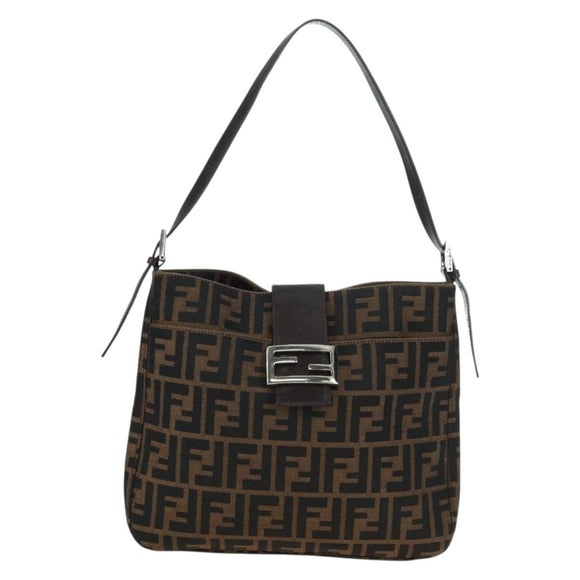 FENDI Zucca Canvas Mamma Baguette Shoulder Bag Brown Black Auth 177772SAV