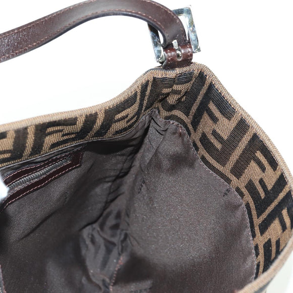 FENDI Zucca Canvas Mamma Baguette Shoulder Bag Brown Black Auth 177772SAV