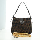 FENDI Zucca Canvas Mamma Baguette Shoulder Bag Brown Black Auth 177772SAV-12