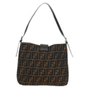 FENDI Zucca Canvas Mamma Baguette Shoulder Bag Brown Black Auth 177772SAV-2