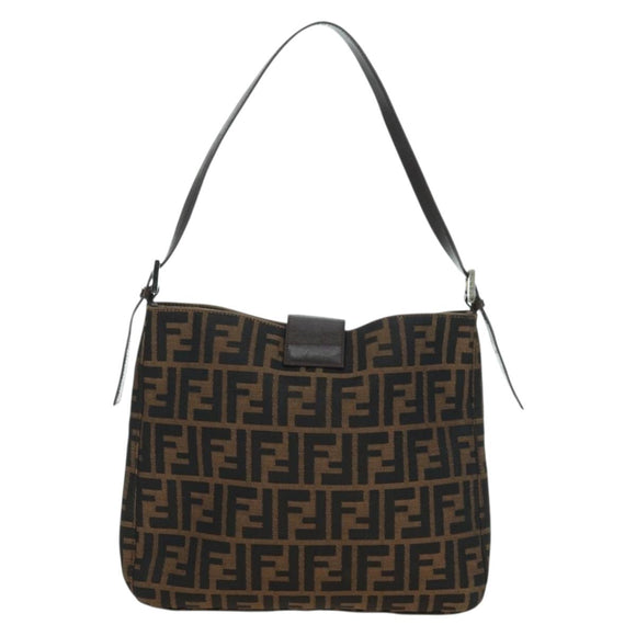 FENDI Zucca Canvas Mamma Baguette Shoulder Bag Brown Black Auth 177772SAV