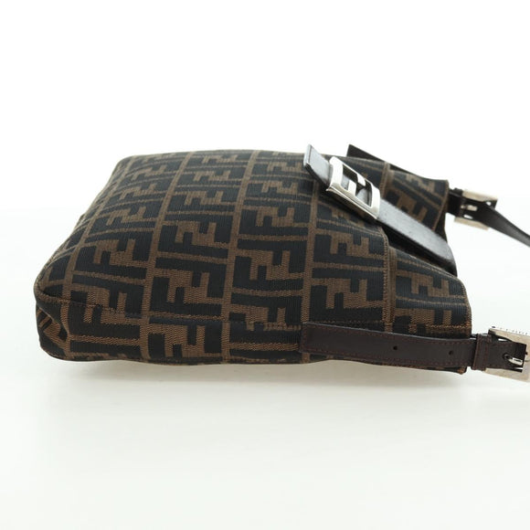 FENDI Zucca Canvas Mamma Baguette Shoulder Bag Brown Black Auth 177772SAV