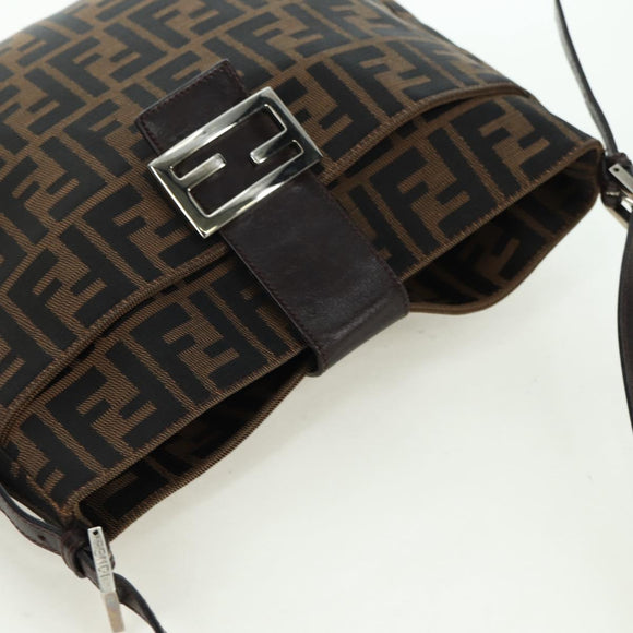 FENDI Zucca Canvas Mamma Baguette Shoulder Bag Brown Black Auth 177772SAV
