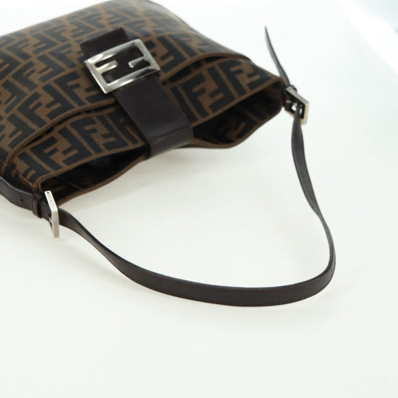 FENDI Zucca Canvas Mamma Baguette Shoulder Bag Brown Black Auth 177772SAV