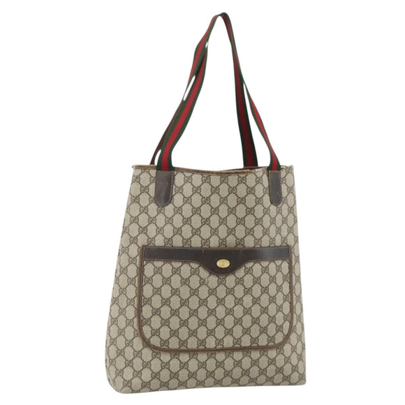 GUCCI GG Supreme Web Sherry Line Tote Bag PVC Beige Red 16 002 4487 Auth 177774