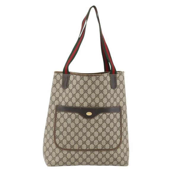 GUCCI GG Supreme Web Sherry Line Tote Bag PVC Beige Red 16 002 4487 Auth 177774
