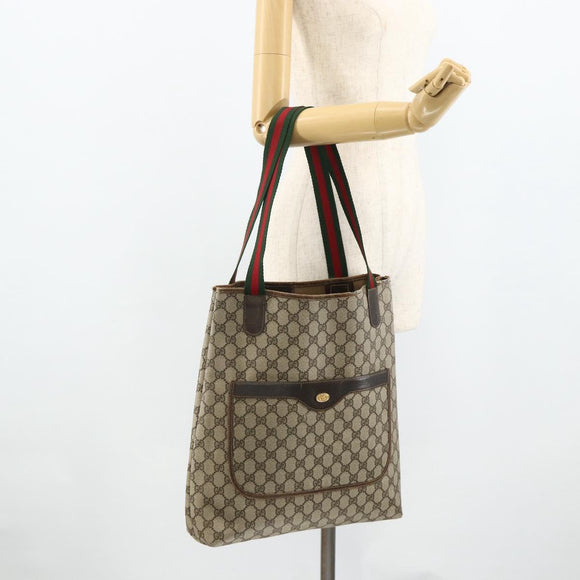 GUCCI GG Supreme Web Sherry Line Tote Bag PVC Beige Red 16 002 4487 Auth 177774
