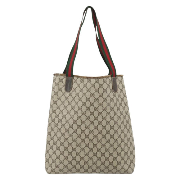 GUCCI GG Supreme Web Sherry Line Tote Bag PVC Beige Red 16 002 4487 Auth 177774