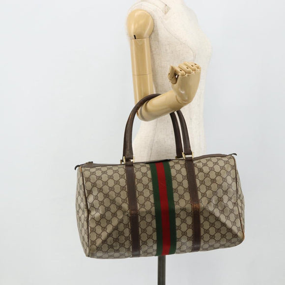 GUCCI GG Supreme Web Sherry Line Hand Bag PVC Beige Red Auth 177775