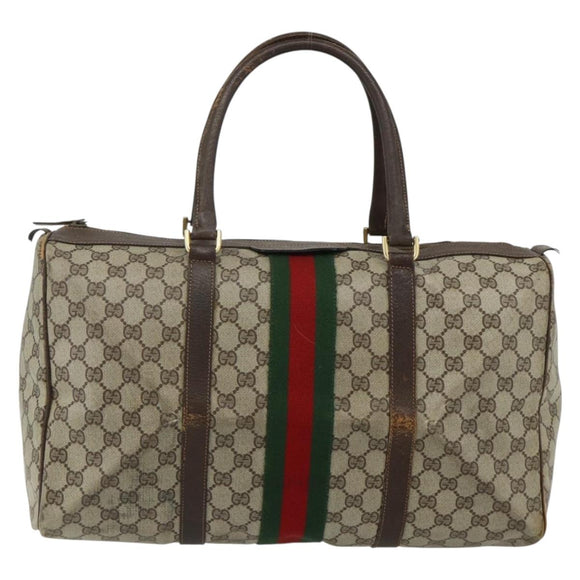 GUCCI GG Supreme Web Sherry Line Hand Bag PVC Beige Red Auth 177775