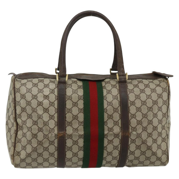 GUCCI GG Supreme Web Sherry Line Hand Bag PVC Beige Red Auth 177775
