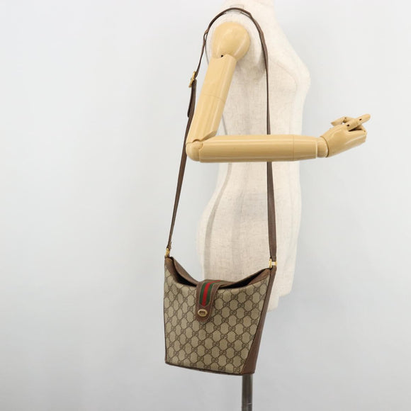 GUCCI GG Supreme Web Sherry Line Bag PVC Beige Gold 904 02 081 Auth 177778