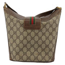 GUCCI GG Supreme Web Sherry Line Bag PVC Beige Gold 904 02 081 Auth 177778-2