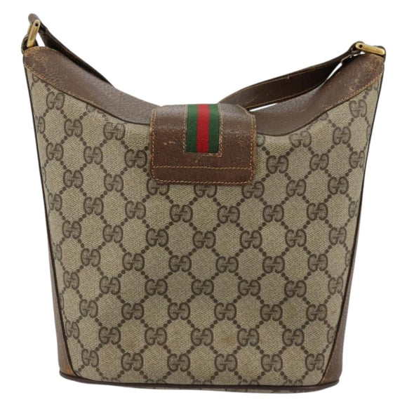 GUCCI GG Supreme Web Sherry Line Bag PVC Beige Gold 904 02 081 Auth 177778