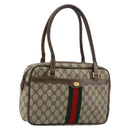 GUCCI GG Supreme Web Sherry Line Hand Bag PVC Beige Gold Auth 177779-1