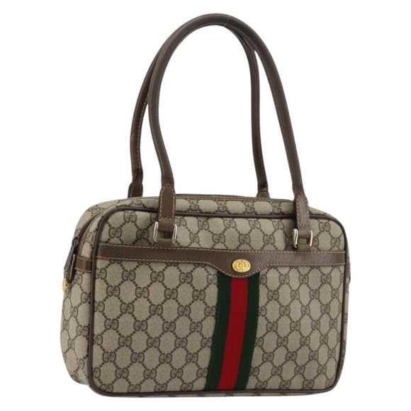 GUCCI GG Supreme Web Sherry Line Hand Bag PVC Beige Gold Auth 177779