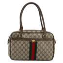 GUCCI GG Supreme Web Sherry Line Hand Bag PVC Beige Gold Auth 177779-2