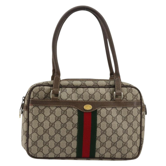 GUCCI GG Supreme Web Sherry Line Hand Bag PVC Beige Gold Auth 177779