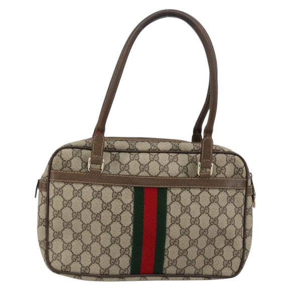 GUCCI GG Supreme Web Sherry Line Hand Bag PVC Beige Gold Auth 177779