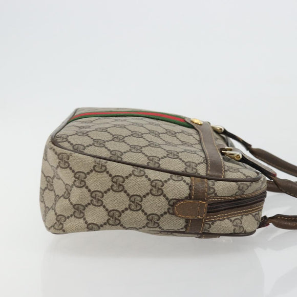 GUCCI GG Supreme Web Sherry Line Hand Bag PVC Beige Gold Auth 177779