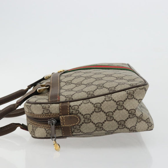 GUCCI GG Supreme Web Sherry Line Hand Bag PVC Beige Gold Auth 177779
