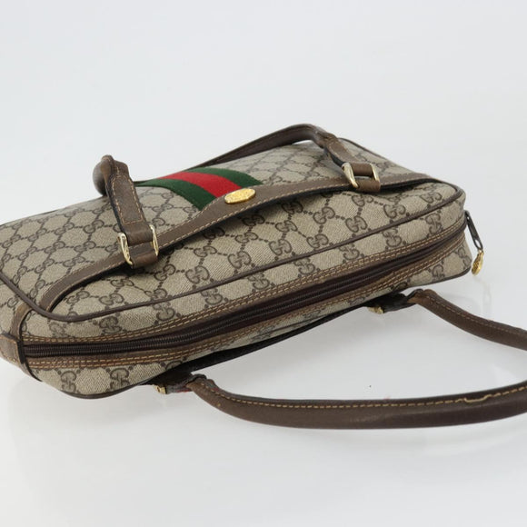 GUCCI GG Supreme Web Sherry Line Hand Bag PVC Beige Gold Auth 177779