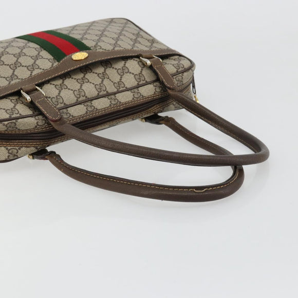 GUCCI GG Supreme Web Sherry Line Hand Bag PVC Beige Gold Auth 177779