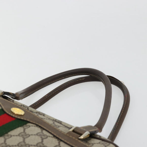 GUCCI GG Supreme Web Sherry Line Hand Bag PVC Beige Gold Auth 177779