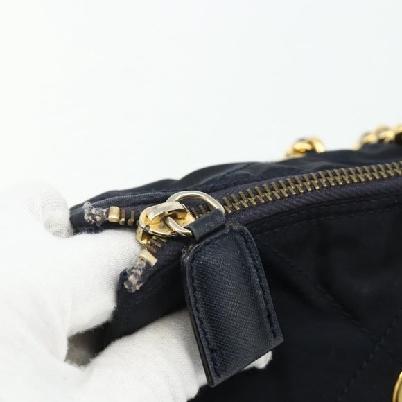 PRADA Chain Tote Tas Nylon Navy Goud Auth 177788