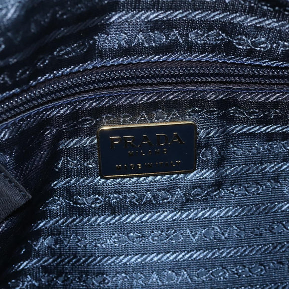 PRADA Chain Tote Tas Nylon Navy Goud Auth 177788