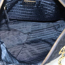 PRADA Chain Tote Tas Nylon Navy Goud Auth 177788-11