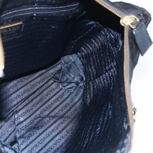 PRADA Chain Tote Tas Nylon Navy Goud Auth 177788