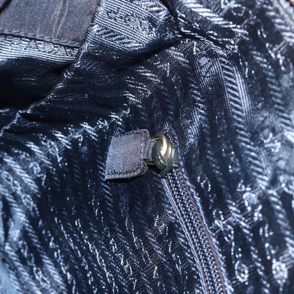 PRADA Chain Tote Tas Nylon Navy Goud Auth 177788