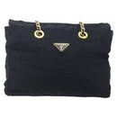 PRADA Chain Tote Tas Nylon Navy Goud Auth 177788-13