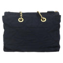 PRADA Chain Tote Tas Nylon Navy Goud Auth 177788-2