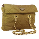 PRADA Chain Tote Bag Nylon Beige Gold Auth 177789-1