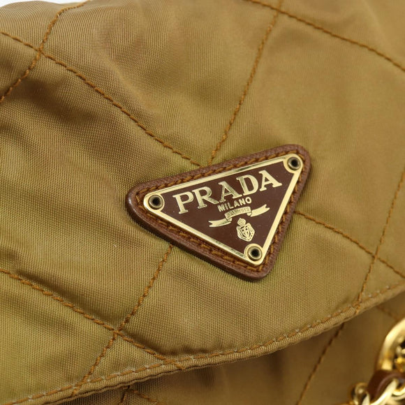 PRADA Chain Tote Bag Nylon Beige Gold Auth 177789